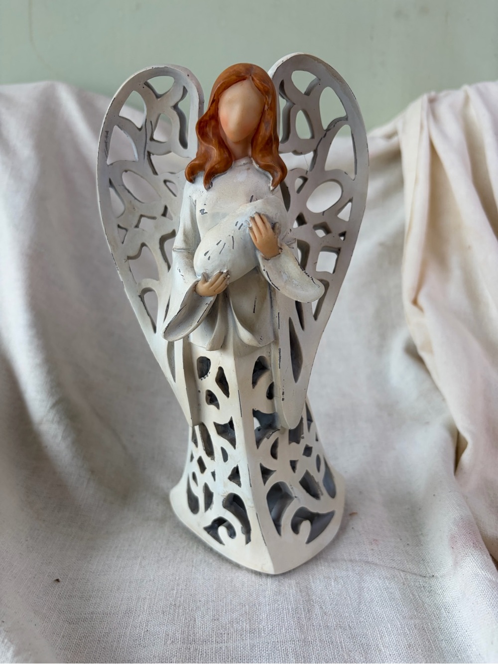 Handcrafted White Angel Figurine with Brown Hair - Home Art